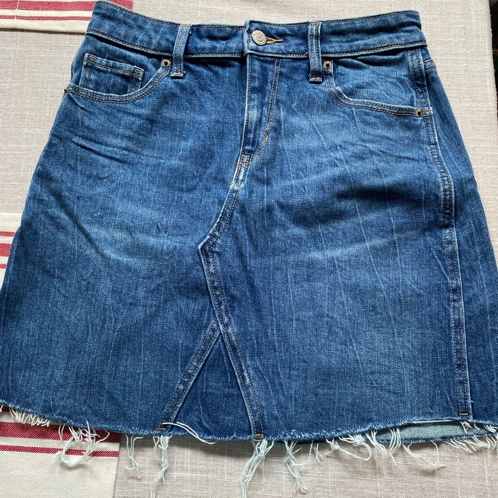 Frayed Asymmetric Denim Skirt